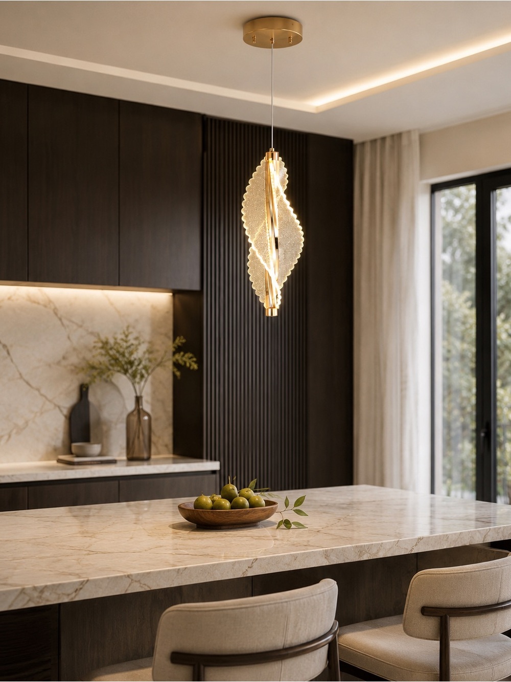 Gold Acrylic LED Pendant Light Dimmable Modern Kitchen Island Fixture